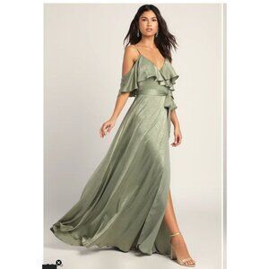 Lulus Shimmering Teal Ruffle Wrap Maxi Dress With Spaghetti Straps - Elegant Eve